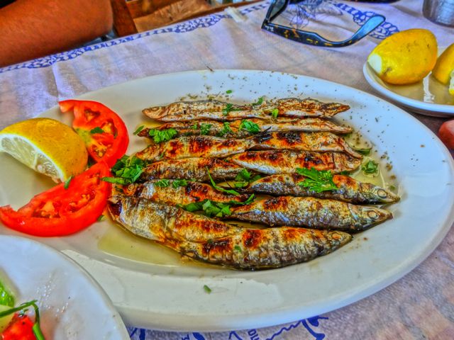 Grilled sardines from Lesvos