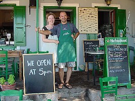 Melinda and Theo of the Captain's Table in Molyvos