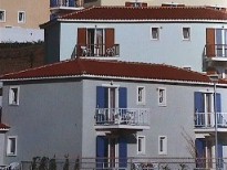 Bungalows at the Aeolian Village are on a hill with a view of the sea