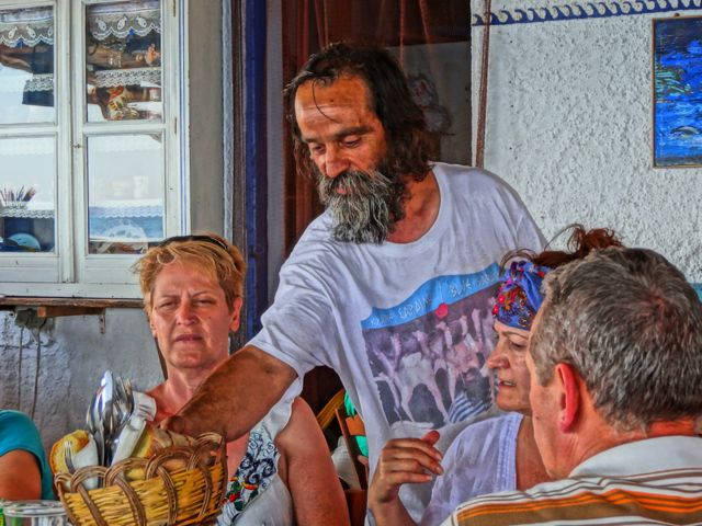 Kostas at Blue Sardine, Skala Eressos