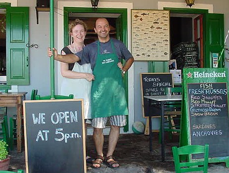 Melinda and Theo of the Captain's Table in Molyvos